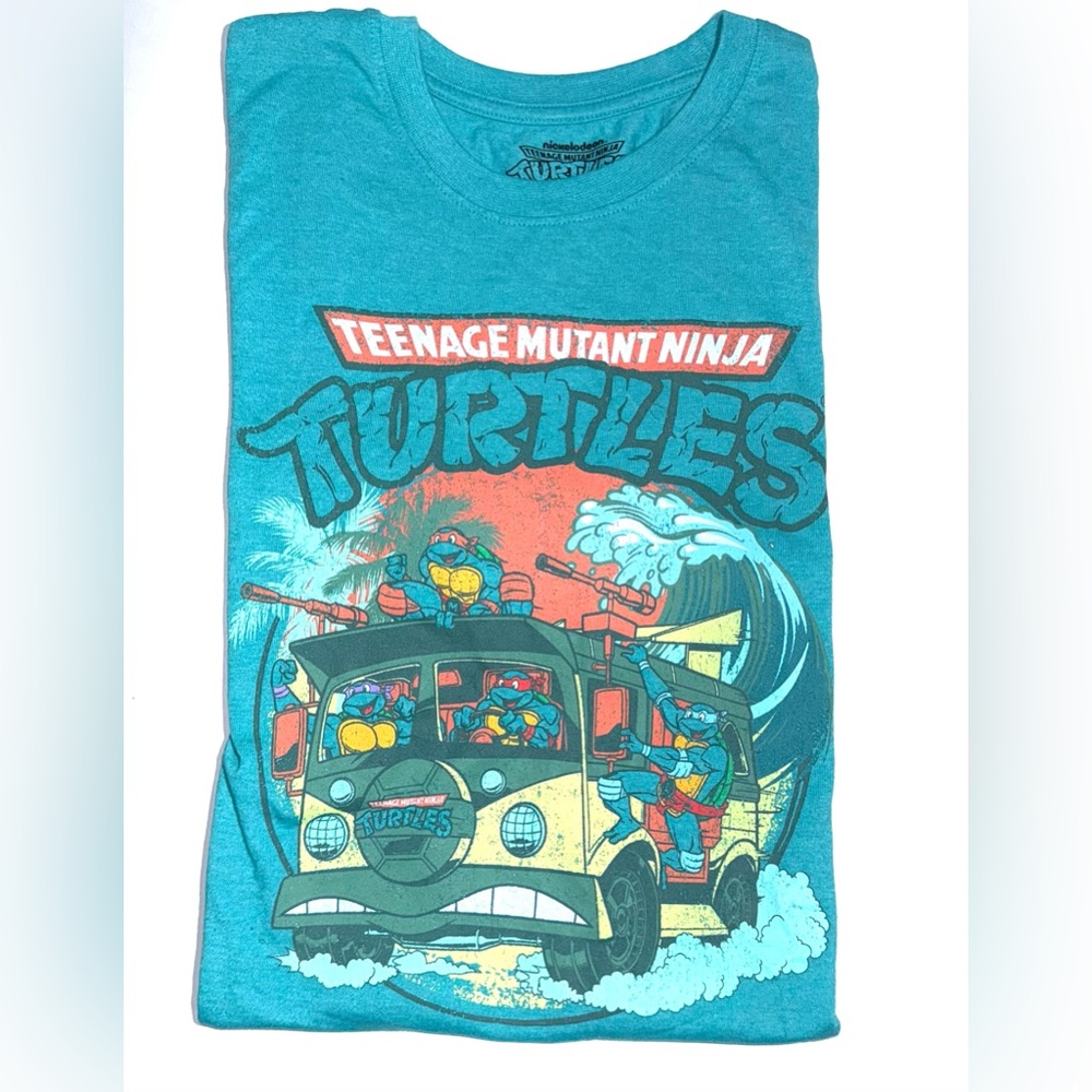 Teenage Mutant Ninja Turtle Wave Graphic Tee, Size Large Aqua